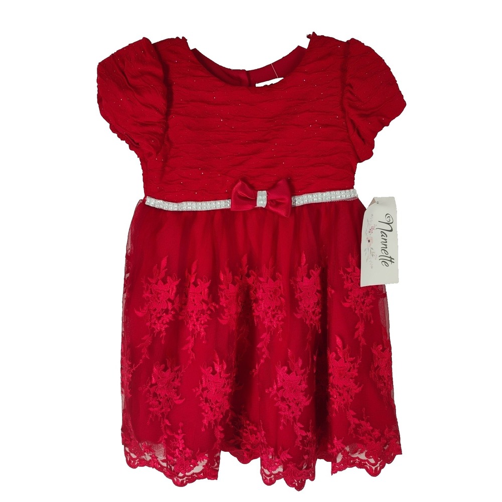 NWT Nannette Girls Sz 2T Red Sparkle & Lace Dress Formal‎ Church Wedding Holiday
